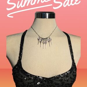 *New* 925 Sterling Chain with Skull and Spoons Pendant Choker Necklace